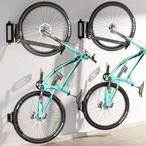 2-Pack Swivel Bike Rack Wall Mount, Bike Hangers for Garage, Space-Saving Vertical Bike Holder, Holds up to 77 lbs, Bicycle Wall Hanger Storage, No Heavy Lifting Required Indoor Hanging Bike Rack (Black)