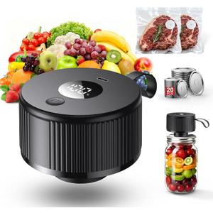 Electric Mason Jar Vacuum Sealer, 2026 Upgraded Handheld Auto-Vacuum Seal Kit, No Assembly Required, Fits Wide & Regular Mouth Jars, Vacuum Containers & Bags for Meal Prep & Homesteading