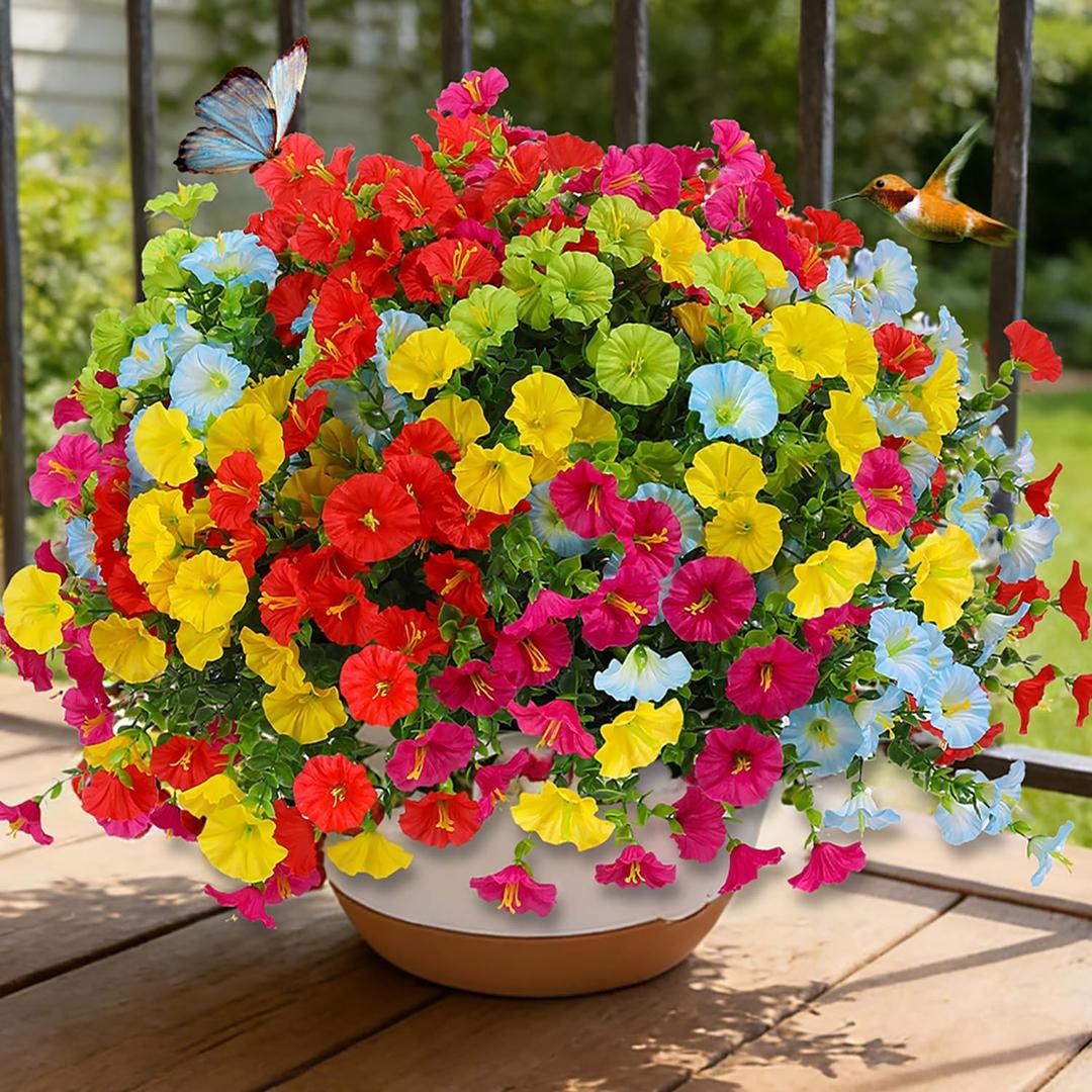 Artificial Flowers for Outdoors, 20 Bundles UV Resistant Faux Flowers for Outdoor Planters, Realistic Morning Glory Outdoor Faux Plants for Porch, Patio, Window Box, Garden Decoration