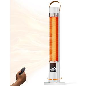 Patio Heater for Outdoor Use, Infrared Electric Outdoor Heater, 1500W Instant Heating, 60-Degree Oscillation, 9 Heat Levels, 9H Timer, Remote, for Garage, Backyard, Large Room, Indoor, 32.2", White