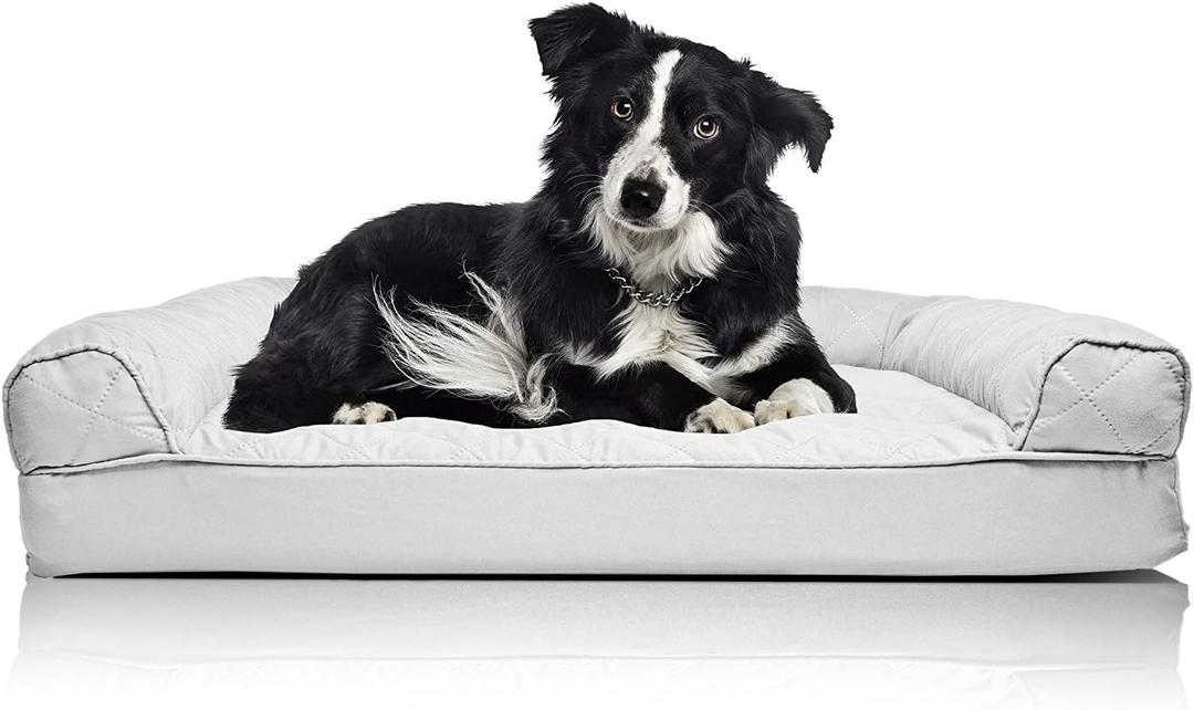 Furhaven Orthopedic Dog Bed for Large/Medium Dogs w/ Removable Bolsters & Washable Cover, For Dogs Up to 55 lbs - (Quilted) Silver Gray, Large (36.0"L x 27.0"W x 6.5"Th)