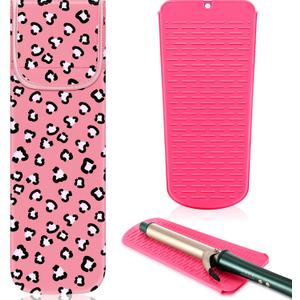 Shappy 2 Pcs Heat Resistant Hair Tools Bag Curling Iron Travel Case Cover Neoprene Flat Iron Holder Travel Case and Silicone Mat Pouch for Hot Hair Tools Storage Organizer(Leopard Style)