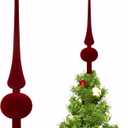 Sumind 11 Inch Burgundy Velvet Finial Christmas Tree Topper Vintage Spherical Tree Topper Velvet Finial Mid Century Christmas Ornament for Home Xmas Holiday Party Decorations