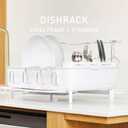 simplehuman Large Capacity Dish Drying Rack with Stainless Steel Frame, 360 Easy Drain Swivel Spout, Utensil & Wine Glass Holder, Anti-Residue Coating, Moisture Control Surface, White