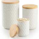Besmeety Canisters Sets for the Kitchen, Flour Sugar Storage Containers, Ceramic Kitchen Canisters for Countertop with Airtight Lid, 11oz 28oz & 50oz Coffee Tea Sugar Container Set of 3 (White)