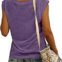 Womens Cap Sleeve T Shirts V Neck Casual Tops Oversized T-Shirt Summer Trendy Lightweight Loose Fit Basic Tees (Purple, L)