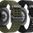 2 Pack Ocean Bands Compatible with Samsung Galaxy Watch Ultra 47mm (2025/2024) Women Men, Adjustable Breathable Silicone Strap for Galaxy Watch Ultra Bands (Black/Army Green)