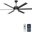 Ohniyou 60" Industrial Ceiling Fan with Lights - Remote & APP Control, Dimmable, DC Motor, Outdoor Fan with Aluminum Blades for Patio Living Room, Black