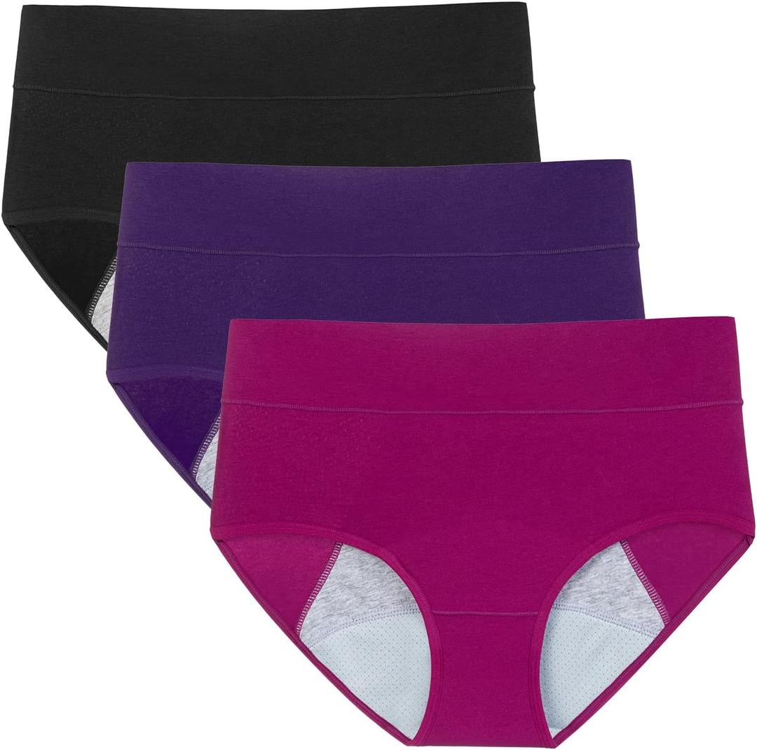 POKARLA Women's High Absorbency Period Cotton Underwear Heavy Flow Leakproof Panties(Regular&Plus Size) (X-Large, Multicolor02)