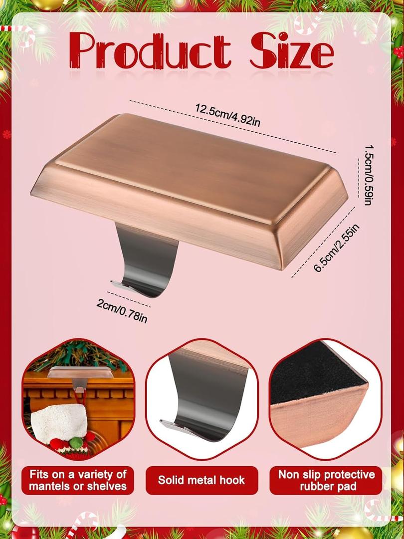 Kalolary 1 Pack Christmas Stocking Holders,Mantel Stocking Hangers Heavy Duty Xmas Stocking Hooks for Mantle Counter Tables Window Fireplace Christmas Party Decoration (Red Bronze)