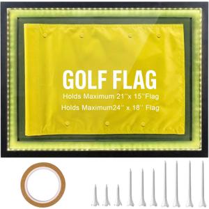 25 x 19Inch Golf Flag Display Case for Maximum 24 x 18Inch Golf Flag,Premium Solid Wood Display Case with Lights,Banner Frame Acrylic Boxes with Canvas Mat,Perfect for Sports Collector Memorabilia