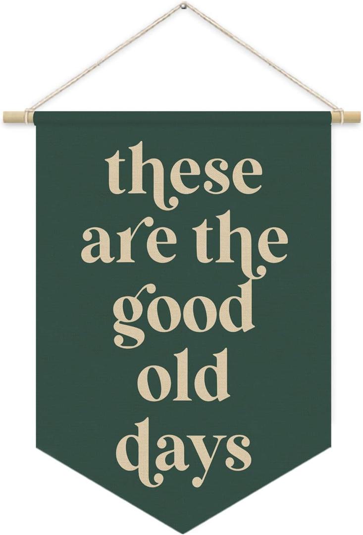 These Are the Good Old Days Wall Hanging Pennant Banner Flags, Nostalgic Retro Green Inspirational Positive Canvas Wall Banner for Home Kids Boys Room Playroom Office Decor