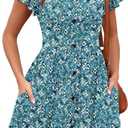 Heymoments Women's Ruffle Sleeve V Neck Swing Sundress Summer Casual A-Line Midi Dress with Pockets S-2XL (Green, XXL)