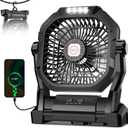 Camping Fan Rechargeable, 20000mAh Battery Powered Portable Fan with LED Light & Hook, 4-Speed 270 Adjustable, Camping Essentials for Tent, Travel, Car, Outdoor, Indoor, BBQ, Fishing, Jobsite