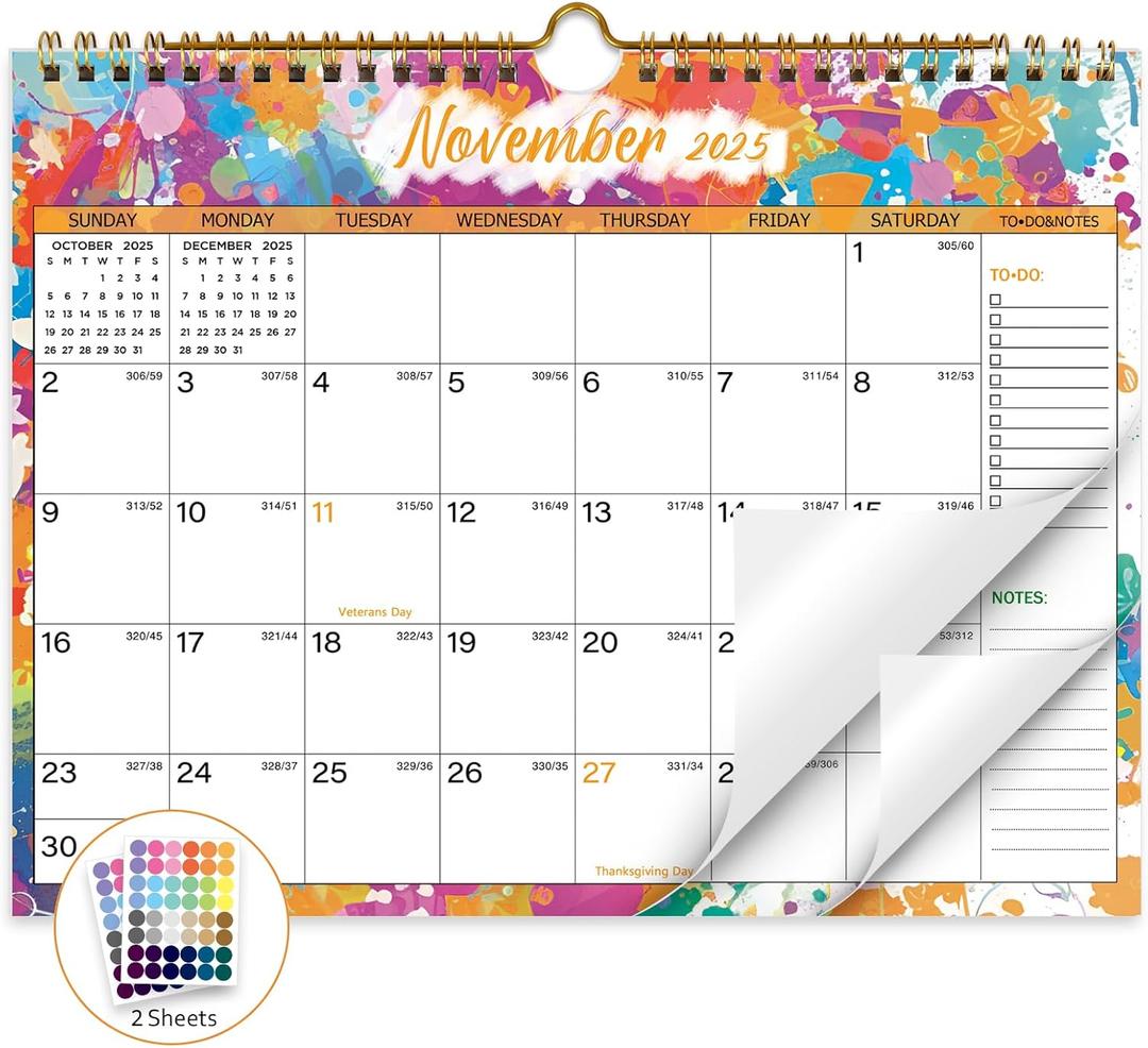 7 x Calendar 2025-2026, 18 Months Wall Calendar July 2025 to Dec 2026 Calendar with Julian Dates, 11" X 8.5" (Colorful)