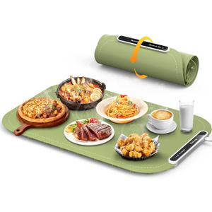 Food Warming Mat, Silicone Electric Heating Tray to Keep Food Warm at Party, Heating Mat for Food with 3 Temperature Levels & 2 Hours Auto-Off, Roll up Warming Tray for Buffets, Parties, Picnic