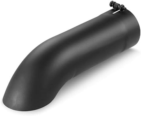 LCGP 4 Inch Inlet Turn Down Bolt On Exhaust Tip, Standard 4 Inch Inside Diameter Turndown Exhaust Tailpipe Tip, Black Powder Coated Stainless Steel, 15 Inch Length