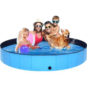 Foldable Dog Pool - 79" x 12" Anti-Slip Portable Dog Swimming Pool, Hard Plastic Collapsible Kiddie Pool for Outdoor and Indoor for Pets Dogs Cats and Kids (Blue)