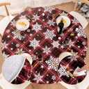 UMINEUX Round Fitted Vinyl Christmas Tablecloth with Elastic Edged & Flannel Backing, Waterproof Wipeable Round Table Cover for Indoor Patio Use - Fits Tables up to 45"-56" Diameter(Snowflake)