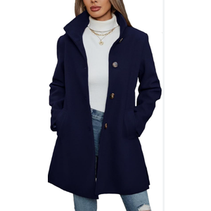 Jenkoon Women Single-Breasted A-Lined Winter Coat Mid Long Wool Blend Coat XS