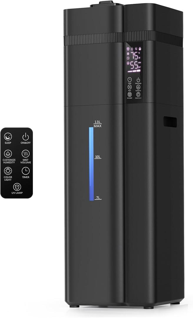 13L/3.43Gal Humidifier Large Room, 800ft Coverage, 100H Runtime, Auto Humidity Control, Top Fill, Humidifiers for Bedroom, 35dB Quiet, Sleep Mode, Aroma Diffuser, 24H Timer, Auto Shut-off Protection (Black)