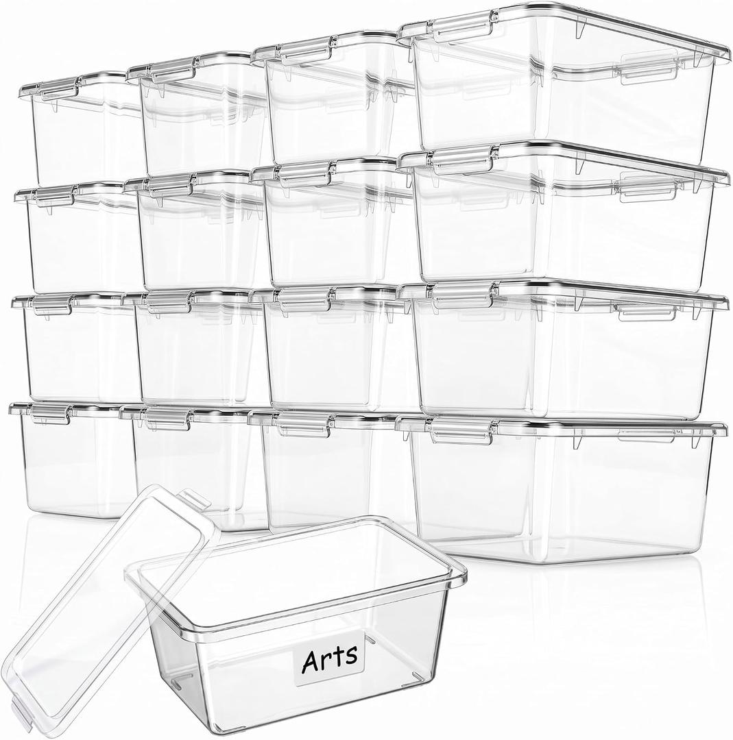 16 Pcs Classroom Storage Cubby Bins with Latching Lid,Clear