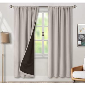 BGment Full Blackout Curtains for Living Room 84 Inch Length 2 Panels Set, Double Layer Room Darkening Thermal Insulated Noise Reducing Curtains with Rod Pocket, 52 Inch Wide, Cashmere