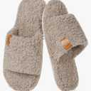 Dokela Fuzzy Open Toe Slippers for Men Soft Memory Foam Indoor House Shoes Slip On Cozy Bedroom Slippers Lightweight Non-Slip Home Slides, Size 46-47