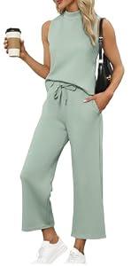 XIEERDUO Two Piece Sets for Women Summer Outfits Lounge Spring Matching Sets Women Clothing Travel Vacation Cruise Outfits Wide Leg Crop Pants Airport Essentials, Size XXL