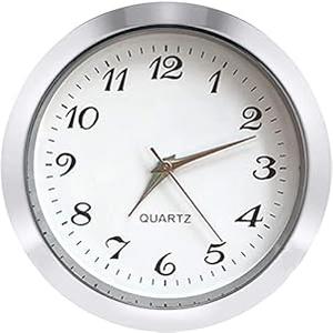 HILLHOME Mini Clock Insert 1.8 Inch (45 mm) Round Quartz Movement Miniature Clock White Dial Silver Tone Bezel Arabic Numerals Fit 1.6 Inch (40 mm) Diameter Hole