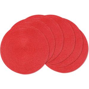 AHHFSMEI Round Braided Placemats 15 Inch Round Table Mats for Dining Tables Natural Woven Heat Resistant Place mats Set of 6 (Red Shine)