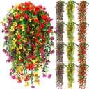 12 Pcs Artificial Hanging Flowers for Outdoor Spring Decoration Fake Hanging Plants Outside Fake Silk Flower Violets with Eucalyptus Realistic UV Resistant Trailing Vines Porch Yard Classic