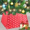 Christmas Tree Collar Rattan 23'' D Handwoven Artificial Square Tree Collar for Pencil Tree Christmas Wicker Tree Ring Stand Base Cover for Christmas Decoration (Red,17"x17")