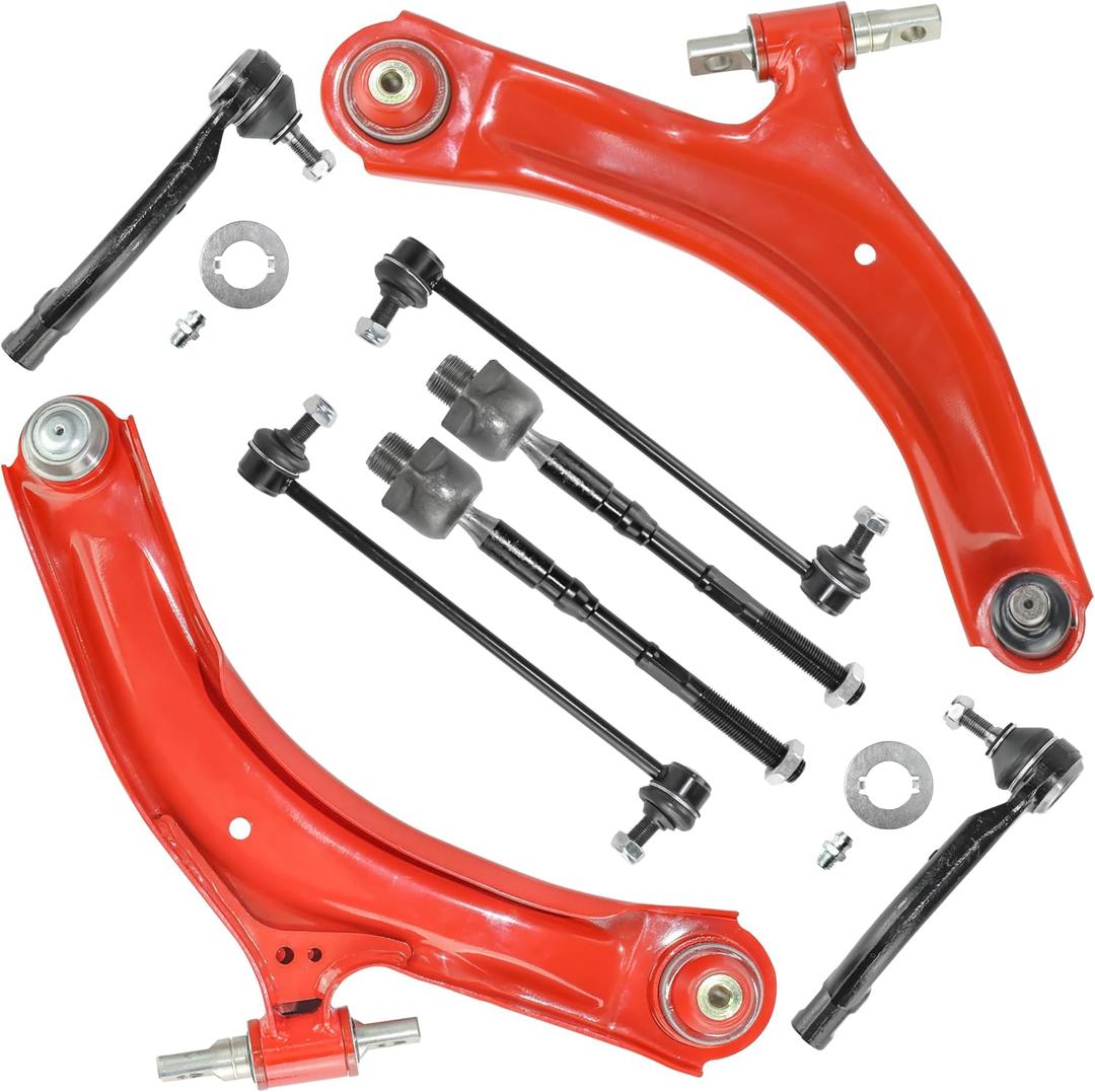 8pcs Front End Suspension Kit for Nissan 2008-2013 Rogue, 2014-2015 Rogue Select, 2 Lower Control Arms w/Ball Joints Inner & Outer 4 Tie Rods 2 Sway Bar Links Replacement,Heavy Duty PU Bushings, Red