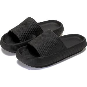BINBINNIAO Cloud Slippers for Women and Men Ultra Comfort Recovery Pillow Slippers Slides Shower Sandals House Shoes with Low Arch Support 42-43, Black