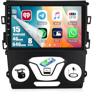 8-Core 4+64G  Android 15 Car Stereo Radio for Ford Fusion Mondeo 2013-2019 Wireless CarPlay Andriod Auto 9'' 1280 * 720 IPS Touchscreen 36 EQ Bluetooth 5.0 WiFi FM RDS 59 UI GPS SWC Backup Cam