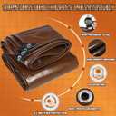 Brown Tarp 16x20 Feet, 10 Mil Thick Waterproof Poly Tarps Cover UV Resistant, Rip & Tear Proof with Metal Grommets Every 20 Inches