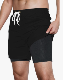 Mens Swim Trunks with Compression Liner Quick Dry 5 inch Inseam Beach Shorts Swimwear Board Shorts Bathing Suit, Black, Small