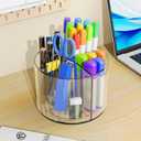 Mefirt Acrylic Pen Holder, 360 Degree Marker Organizer for Desk, Rotating Desk Storage With 4 Compartments, Art Supply Crayon Holder for Office School Home, Clear