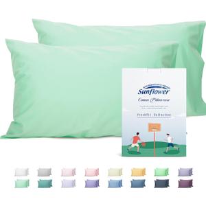 Sunflower Queen Pillowcases Set of 2, 100% Cotton Queen Pillow Cases 2, 20×30 inches Zephyr Green, Soft and Breathable