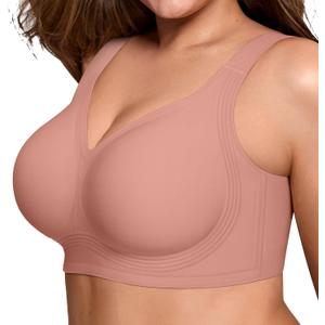LetsJoli Jelly Bras for Women Push Up Bra Wireless No Underwire Supportive Full Coverage Plus Size for Older Women(Pink, L)