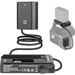 NEEWER NP-F Battery Adapter Plate with NP-FZ100 Dummy Battery, DC 12V 5.5x2.5mm Male & 7.4V 5.5x2.1mm Male Outputs, Compatible with Sony ZV-E1 FX30 FX3 a1 a9 a7S III a7R V a7C a6600 Cameras, PS004E