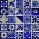 25 Hand Painted Decorative Talavera Mexican Tiles 2"x2" White and Blue