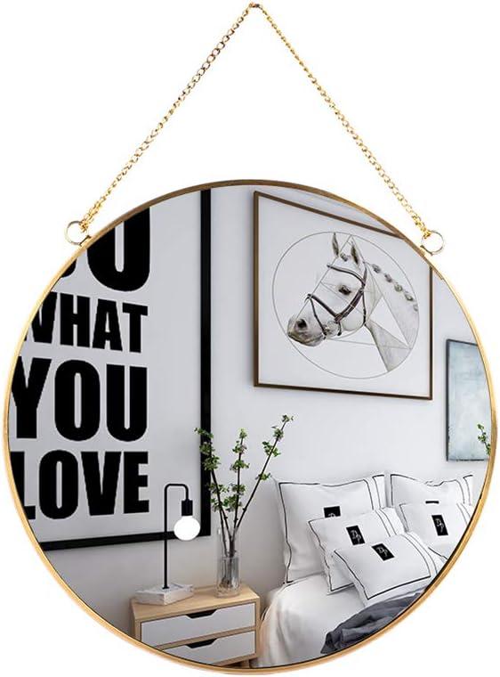 LONGWIN Hanging Wall Circle Mirror Decor Gold Geometric Mirror with Chain for Bathroom Bedroom Living Room 15.7"