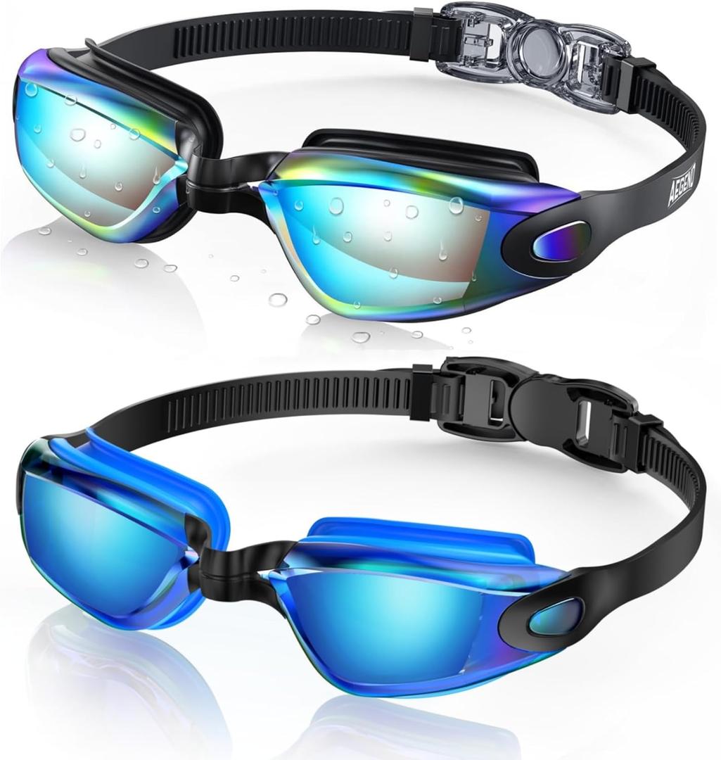 Aegend Swim Goggles, 2 Pack Swimming Goggles No Leaking Adult Men Women Youth (Aqua & Blue-black)