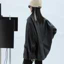 Women Faux Leather Blazer Vintage Lapel Boyfriend PU Jacket Long Sleeve Button Down Coat Streetwear (Medium)