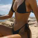 Women's Sexy Bikini Sets for Women Triangle Spaghetti Strap Thong Bathing Suits 2 Piece Textured Swimsuit Swimwear (Blue, M)