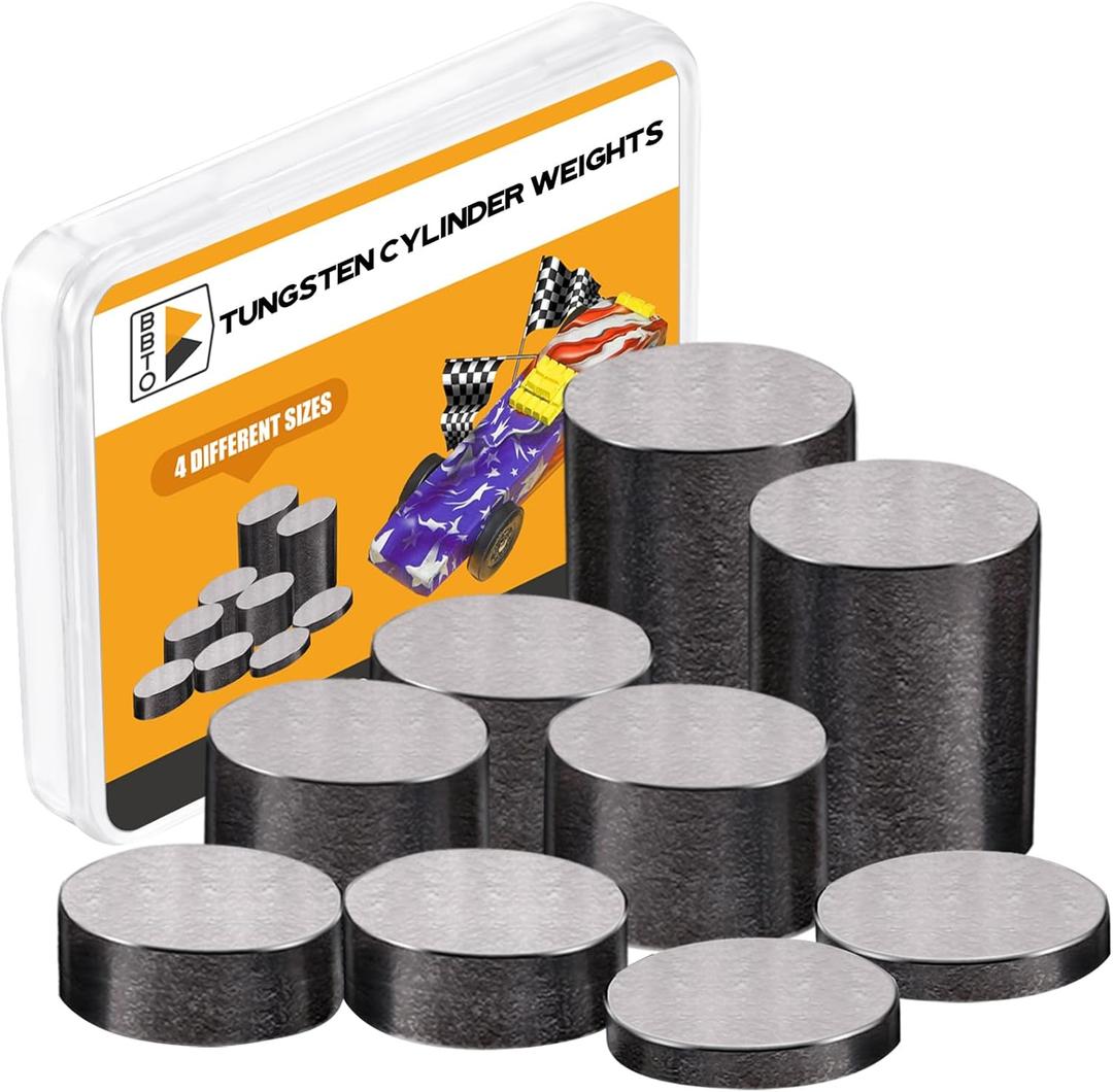 BBTO 9 Pieces 2.125 oz. Tungsten Weights 3/8 Inch Incremental Cylinders Car Incremental Car Weights