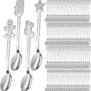 Gerrii 100 Pcs Christmas Spoons Stainless Steel Christmas Stirring Spoon Creative Mixing Coffee Tea Spoon Fancy Mini Dessert Spoons for Drinks Soup Hot Tea Xmas Party Supply, 4 Styles (Silver)