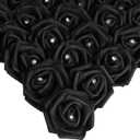 IPOPU 100pcs Black Rose Artificial Flower Heads Bulk with Crystal 3in Real Looking Foam Fake Roses Faux Flowers for DIY Craft Wedding Bouquets Arrangements Party Table Home Decorations(Black)